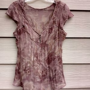 Vintage sheer blouse floral print, women's, metal button's